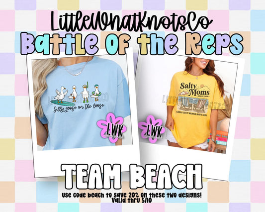 Silly Goose & Salty Beach (bubbles, youth & adult tees)