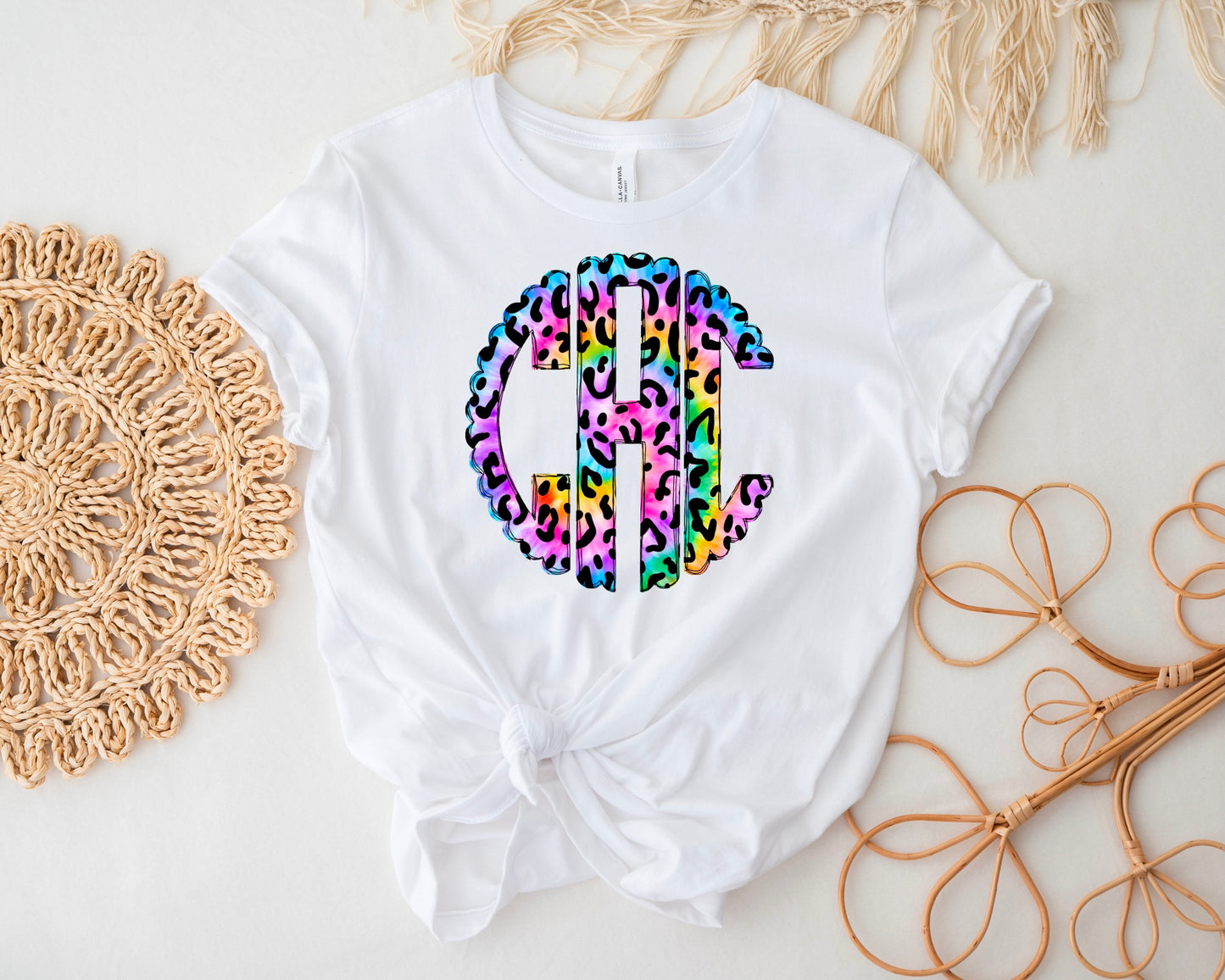 Rainbow Leopard Monogram Tee